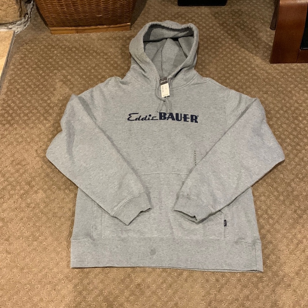 NWT Vintage Eddie Bauer Heather Gray  Pullover Hoodie Sweatshirt Size Large